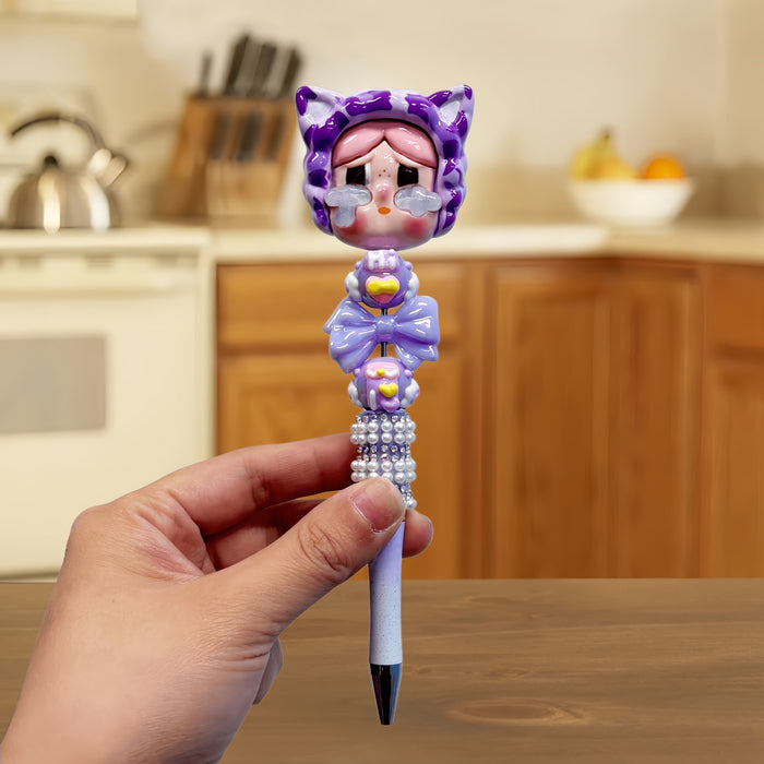 Wholesale DIY Beaded Cartoon Pen Set - 10 Colors Cute Cry Baby Girl Design for Students