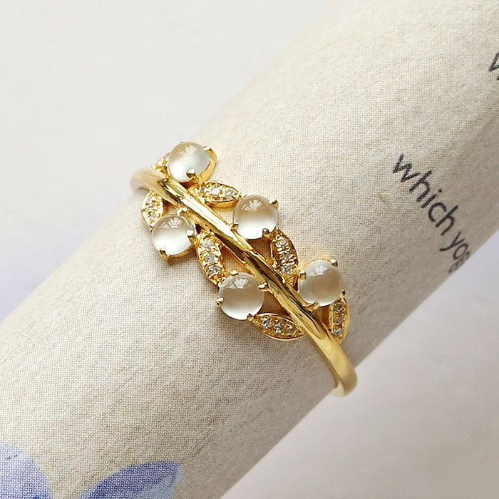 Wholesale Ring inlaid with leaves, adjustable ring, light luxury, niche