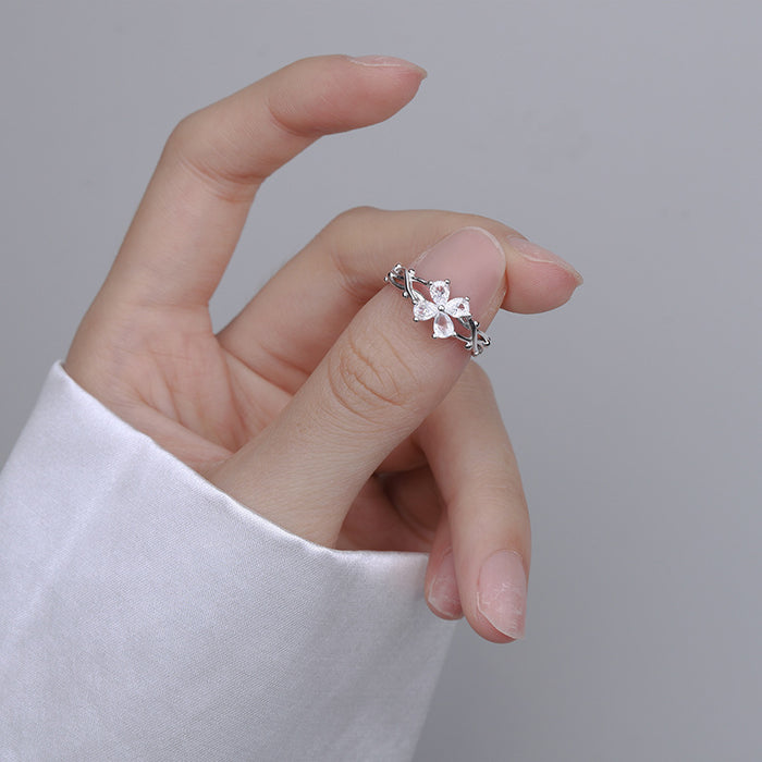 Wholesale Copper Inlaid Zircon Flowers Living Ring JDC-RS-FanQ003