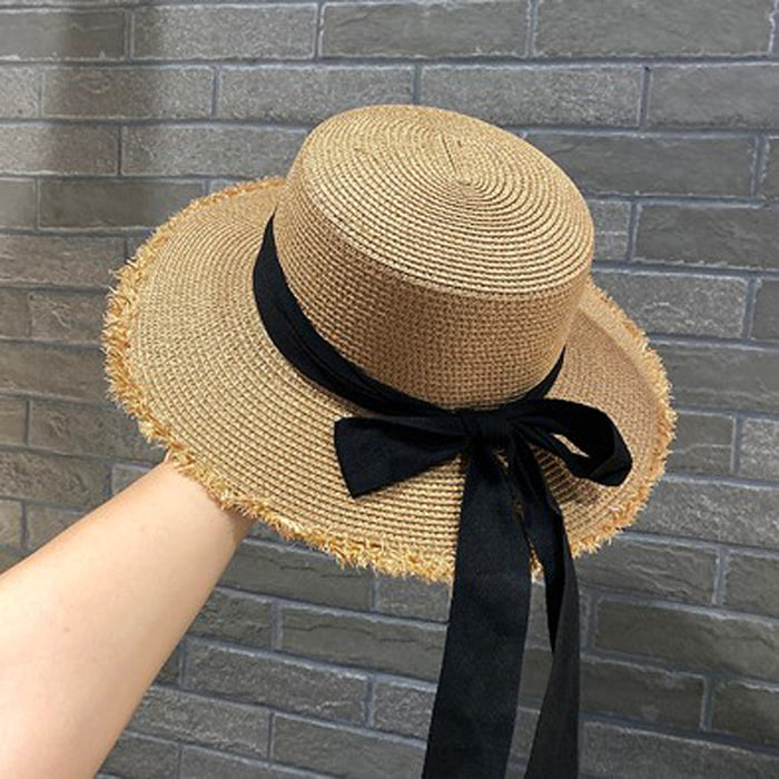 Wholesale Lafite Grass Edge Splicing Hat Sunshade Hat Artistic Bow