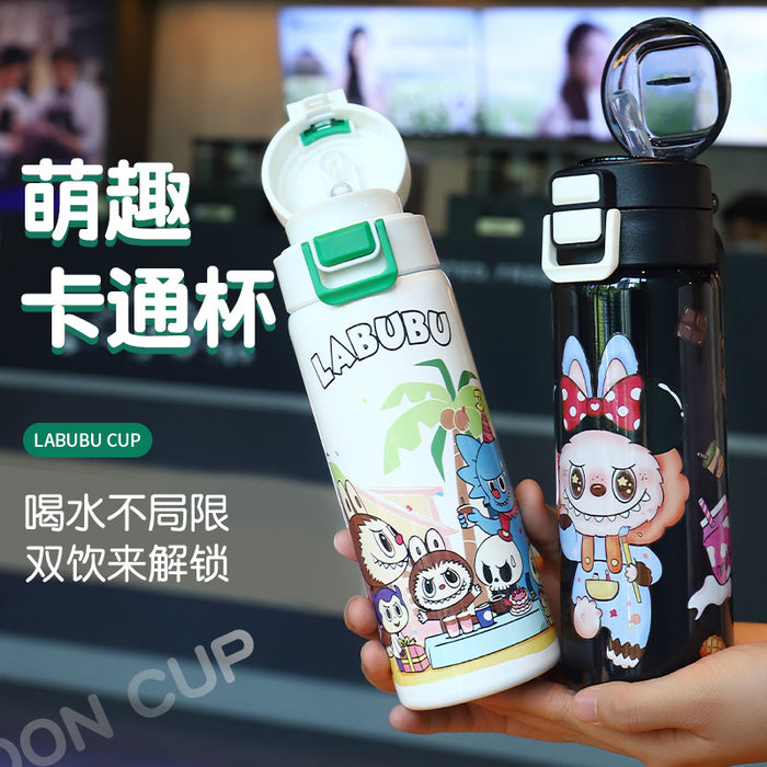 Wholesale Cartoon Double Drinking Cup Stainless Steel Thermos Cup Children' s Water Cup Bounce Lid Straw Cup