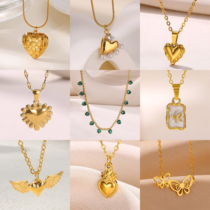 Wholesale  Stainless steel heart-shaped zircon pearl pendant necklace