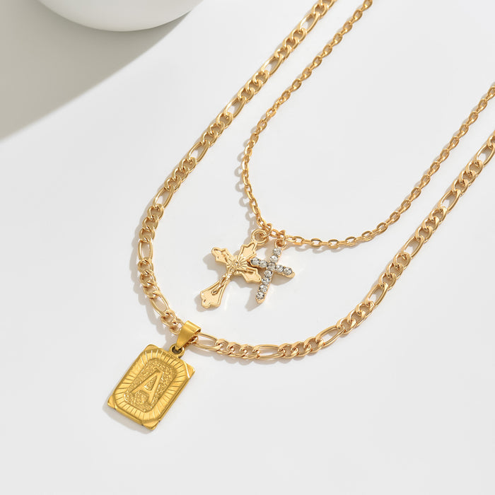Wholesale Jewelry inlaid rhinestone cross letter square pendant necklace