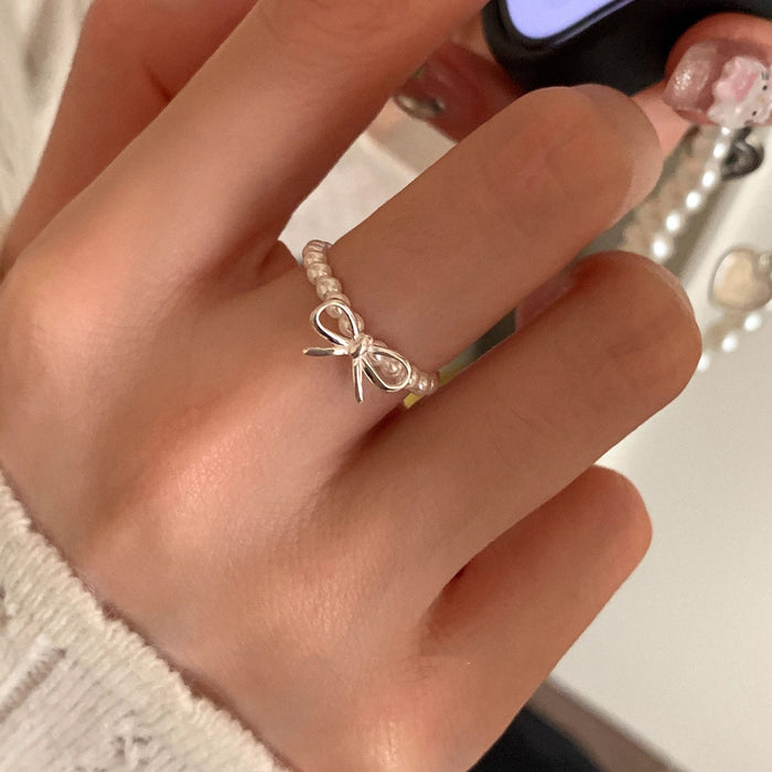 Wholesale Bow Pearl Ring Women's Elastic Jewelry