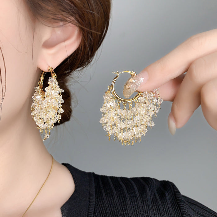 Wholesale Fully encrusted chain tassel statement earrings