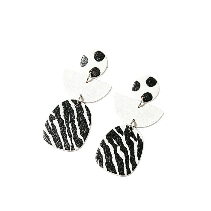Wholesale Geometric Zebra Print Leather Long Earrings Black White Fashion Jewelry Accessory