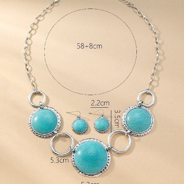 Wholesale Bohemian Vintage Round Turquoise Necklace and Earring Set MOQ≥2