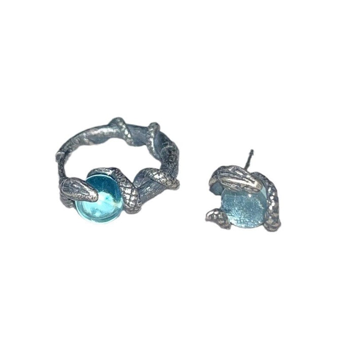 Wholesale Silver snake wrapped imitation moonstone ear buckle, light luxury, niche high-end design, spirit snake earrings, versatile earrings