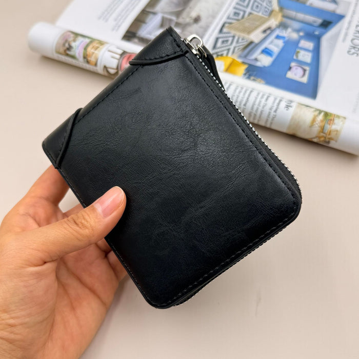 Wholesale Retro Business Men' s Wallet - Oil Wax PU Multi-Card Zipper Black - Boutique Resale