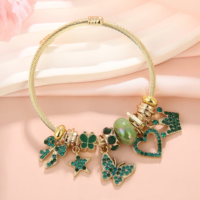 Wholesale Butterfly &  Love Rhinestone Pendant Beaded Bracelet Stainless Steel Fashion Accessory for Women Gift