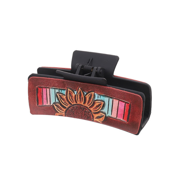 Wholesale Cross-border Western Wind Denim Wind Sunflower Leather Hairpin Women' s Shark Clip Grab Clip Amazon AliExpress