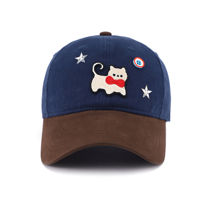 Wholesale Cute cat color blocked baseball cap, wide brimmed duckbill cap