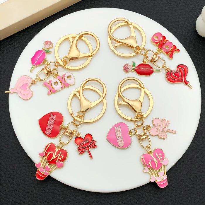 Wholesale Valentine' s Day Oil-Drip Alloy LOVE Heart Candy Rose Metal Keychain