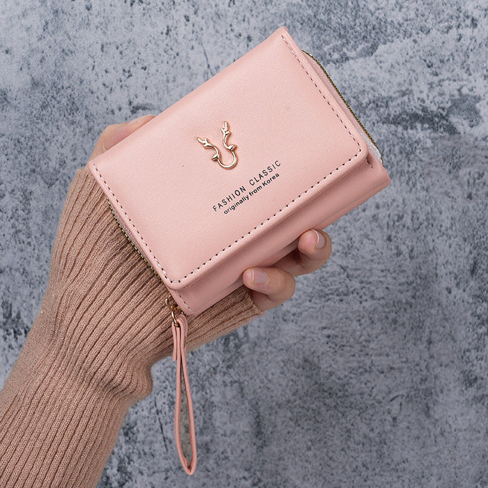 Wholesale PU Trifold Wallet for Women - Khaki Zipper Card Holder Coin Purse Fashion Accessory MOQ≥3
