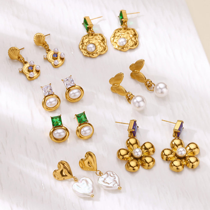 Wholesale Butterfly Ocean Element Love Flower Pendant Earrings Vacuum Plated Fashion Trend Earrings