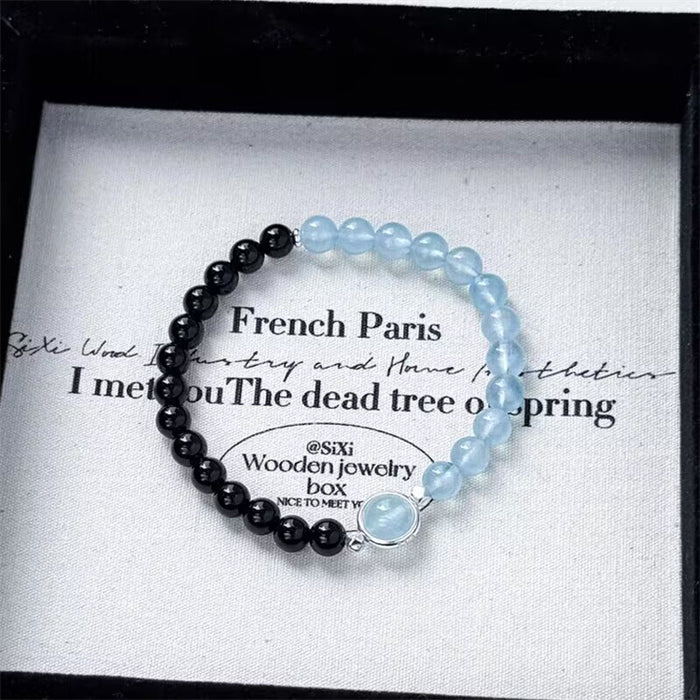 Wholesale Obsidian double circle bracelet made of pure silver, niche