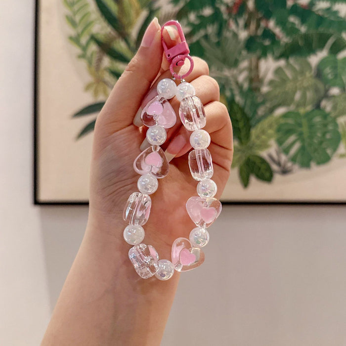 Wholesale Handmade bead bracelet keychain pendant acrylic heart car keychain pendant accessories