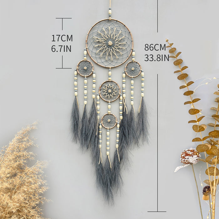 Wholesale Hand Knitted Pampas Grass Dreamcatcher Wall Hanging with Preserved Flowers MOQ≥2