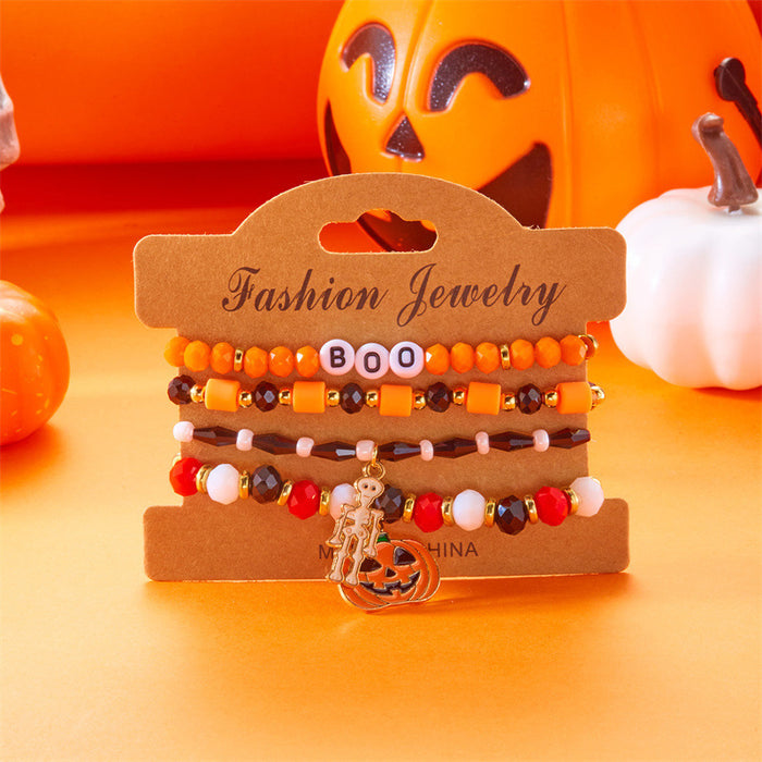 Wholesale  bat pumpkin  pendant bracelet rice beads multi-layer beaded holiday party bracelet