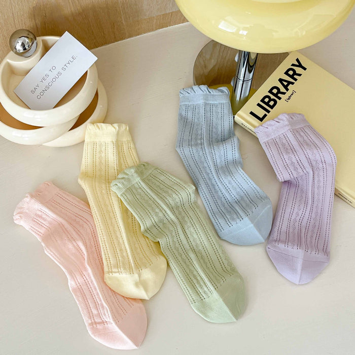 Wholesale Hollow mesh socks solid color mid tube socks boneless lace socks