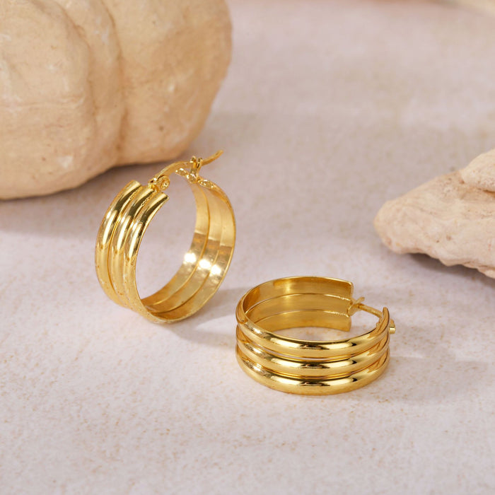 Wholesale Geometric Titanium Steel Three-Line Dense Earrings