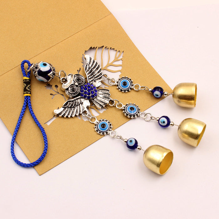 Wholesale Alloy Flying Owl Blue Diamond Copper Bell Eye Car Pendant