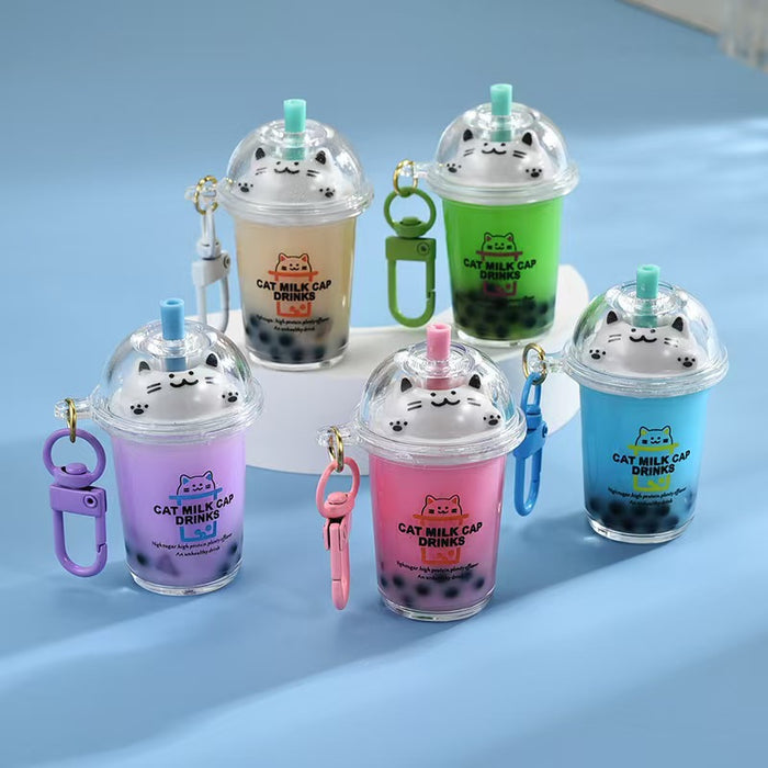 Wholesale Quicksand Cat Bubble Tea Keychain