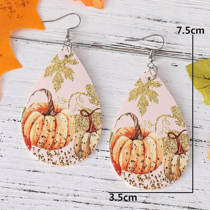 Wholesale Thanksgiving turkey pumpkin maple leaf water drop pu leather earrings