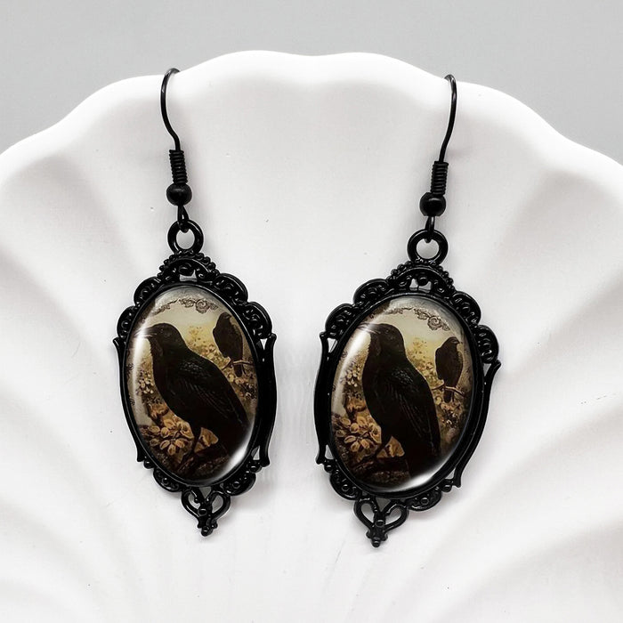 Wholesale  Black Crow Skull Oval Lace Earrings Witch Earrings Pumpkin Black Cat Moon Earrings