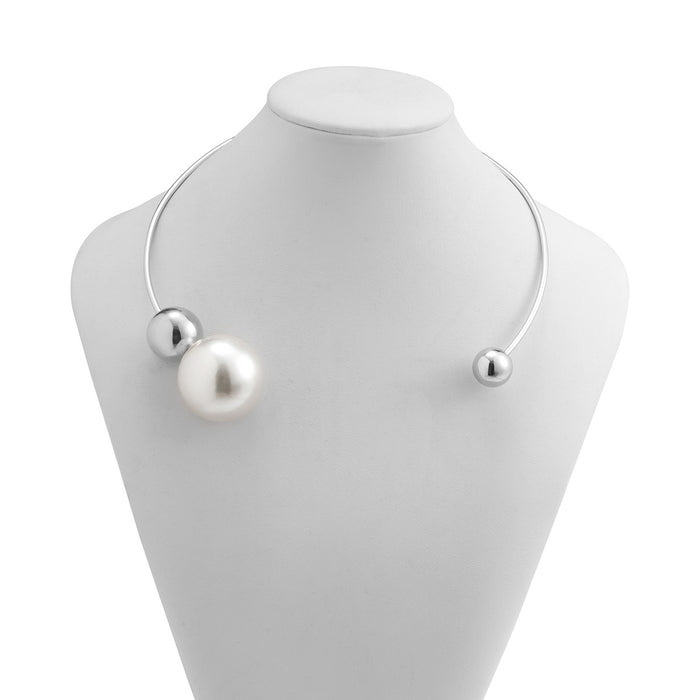 Wholesale Asymmetrical Imitation Pearl Metal Hoop Necklace JDC-NE-DaoNi001