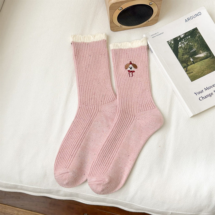 Wholesale Cute cashmere mid tube socks embroidered lace long socks stacked socks