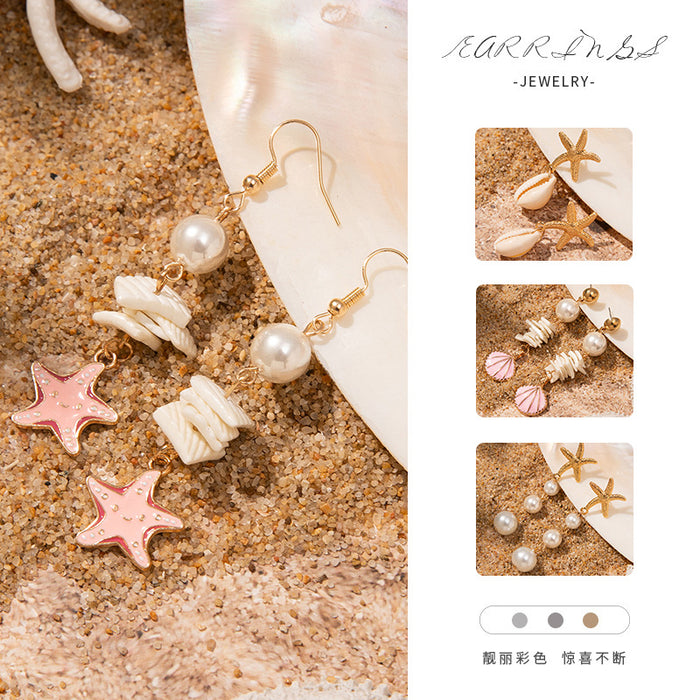 Wholesale Ocean holiday style starfish pendant earrings women ins style niche temperament shell earrings tide