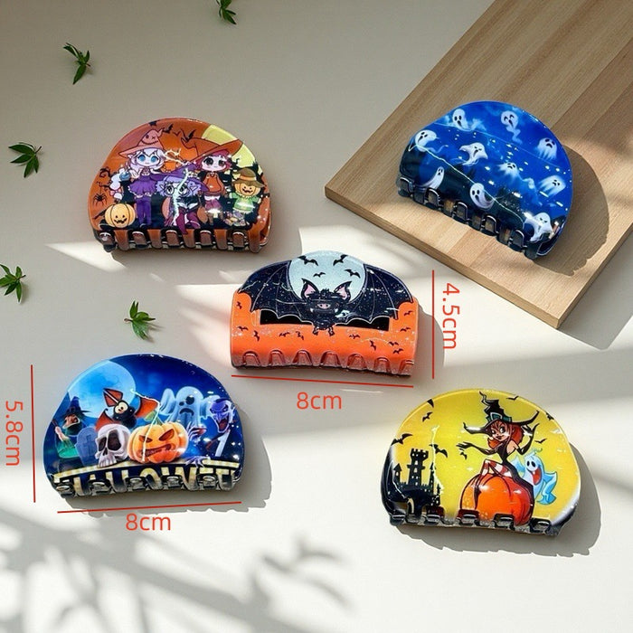 Wholesale Semicircular Shark Clip Witch Print Clip Anime Series Demon Ghost Ponytail Clip  Party Hair Accessories