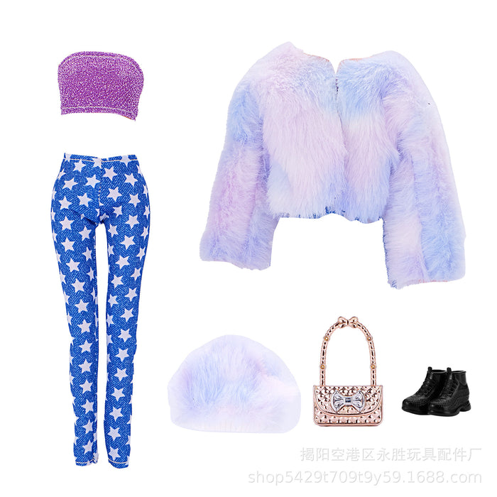 Wholesale Supermodel doll multicolor plush jeans hat suit