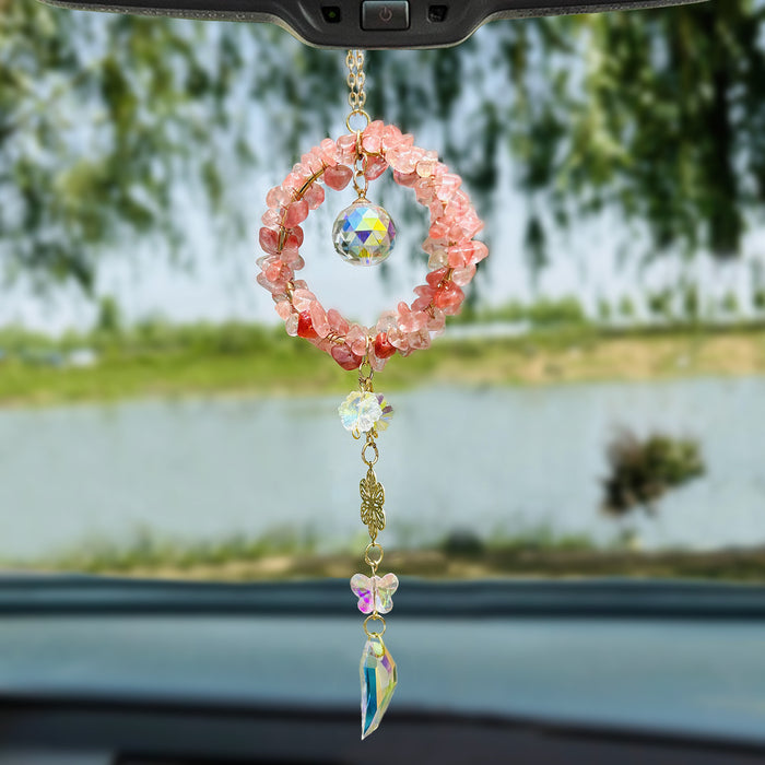 Wholesale Crystal Flower Car Hanging Ornament with Feathers Stylish Car Key Accessory MOQ≥2
