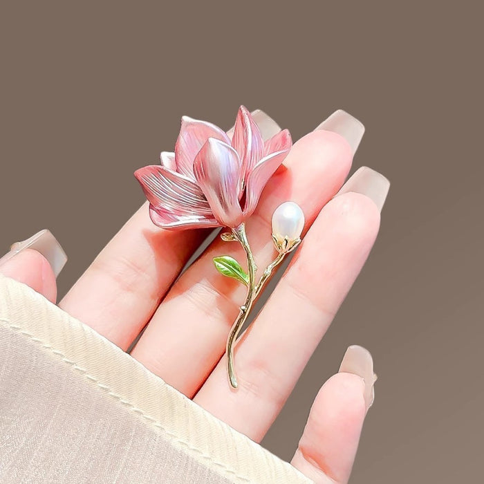 Wholesale Alloy Pink Magnolia Brooch