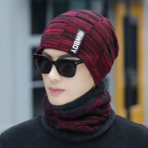 Wholesale Hat Men's Winter Warm Thickened Fleece-lined Youth Cycling Knitted Wool Hat Student Pullover Toe Cap