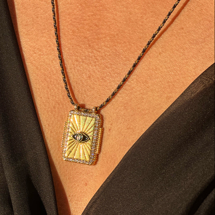 Wholesale Copper Retro Tarot Card Pendant Necklace With Gemstone Trendy Fashion Jewelry Accessory Boutique Resale Gift