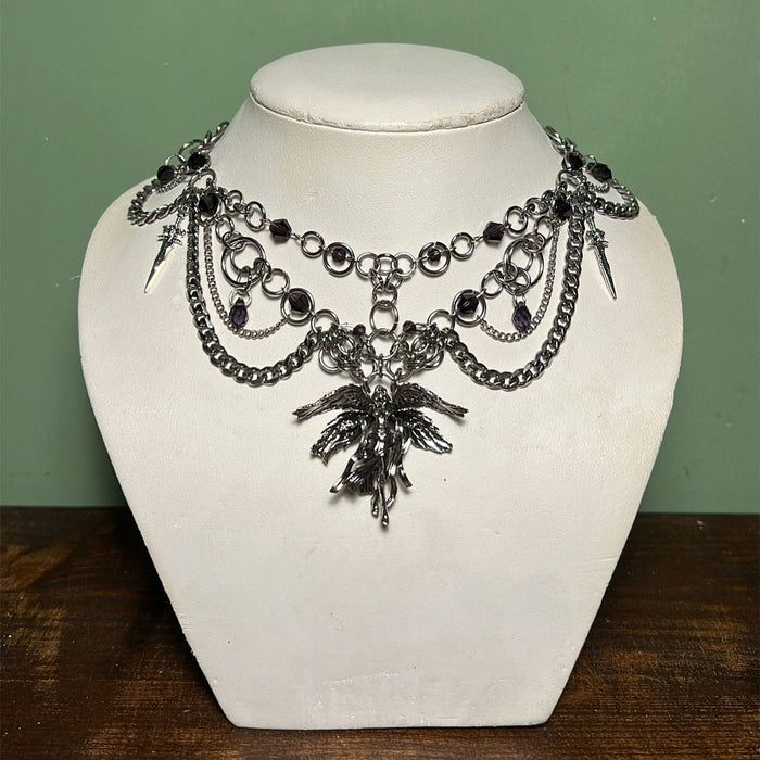 Wholesale Dark Heavy Industry Gothic Cross Necklace Vampire Bat Halloween Necklace