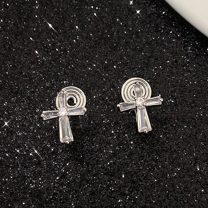 Wholesale Earnail Cross Gold Plated with Zirconia Charm Versatile Light Luxury Earring Accessories