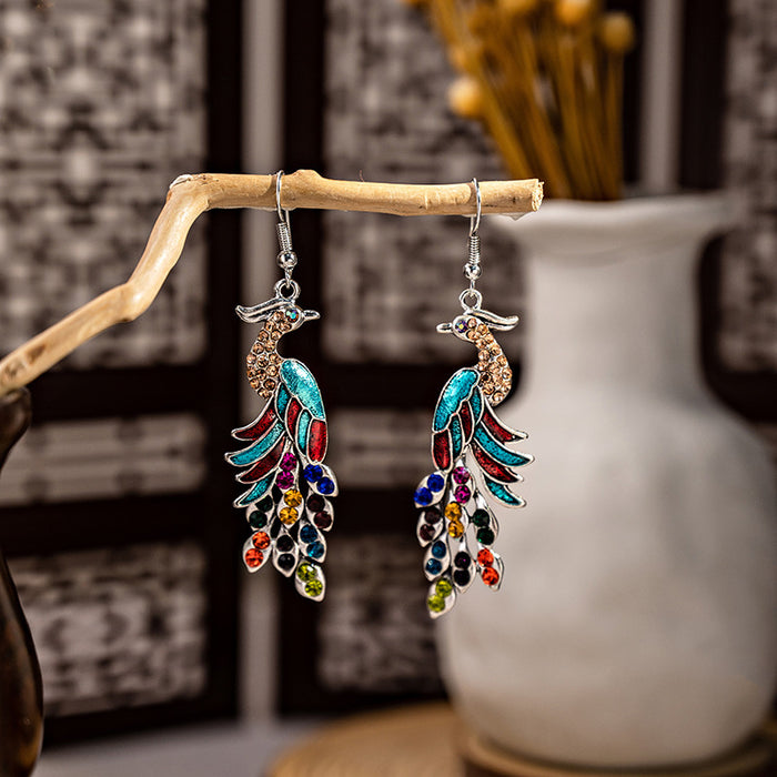 Wholesale Cloisonne Peacock earrings  silver minority totem Phoenix bell earrings