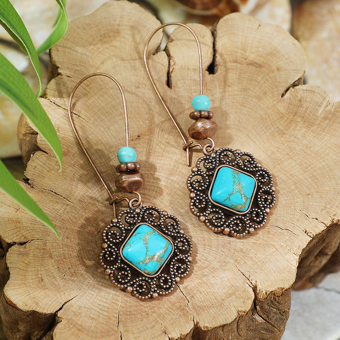 Wholesale Retro Bohemian Turquoise Tassel Earrings Zinc Alloy Fashion Accessory MOQ≥2
