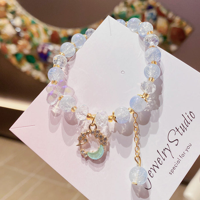 Wholesale Green Glass Crystal Hand Beaded Bracelet Butterfly Moon Design MOQ≥3