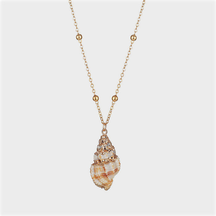 Wholesale 2PCS Alloy Beach Shell Gold Plated Pendant Conch Necklace JDC-NE-HanShi001