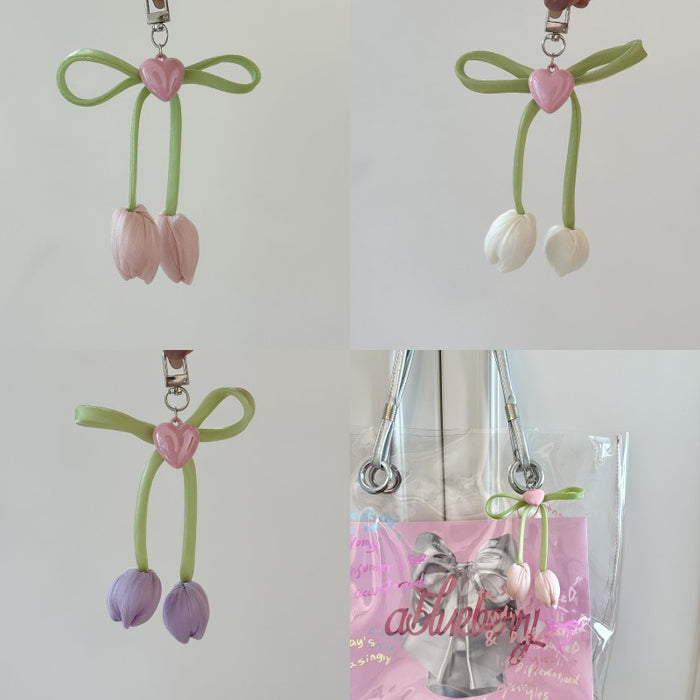 Wholesale Tulip Pink Love Keychain Sweet Girl Bag Pendant Bow Backpack Accessories