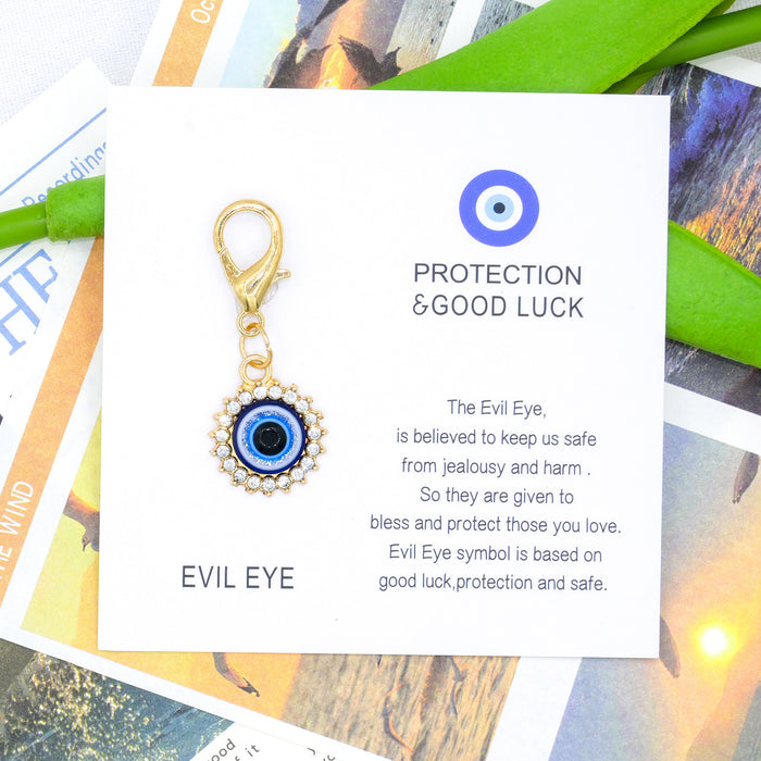 Wholesale Good Luck Card Diamond Devil's Eye Keychain Pendant