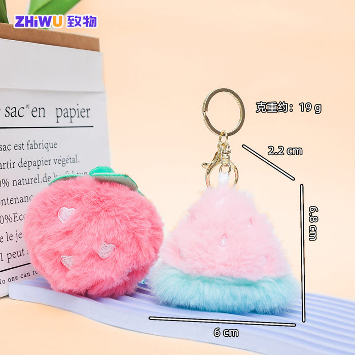 Wholesale Cute Plush Fruit Keychain Bag Charm Pink Watermelon MOQ≥3