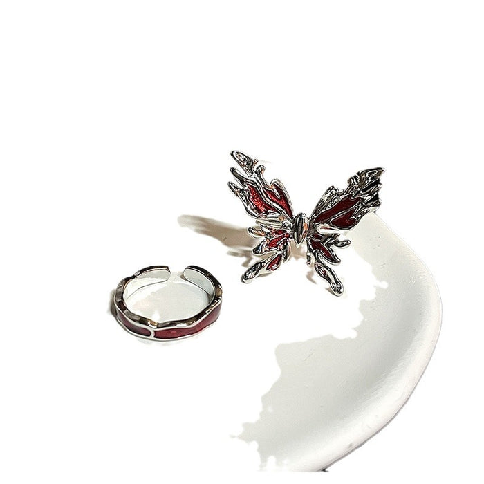 Wholesale Open Adjustable Red Butterfly Alloy Ring JDC-RS-WuN004