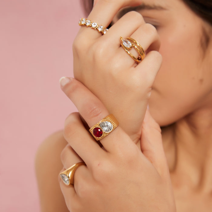 Wholesale Fashion, personality, temperament, stainless steel ring, niche design, zircon light luxury ring, color preserving bracelet