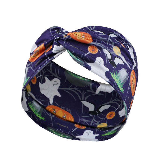 Wholesale Halloween Pumpkin Print Elastic Breathable Sports Sweat-Absorbent Yoga Fabric Headband JDC-HD-Jint001